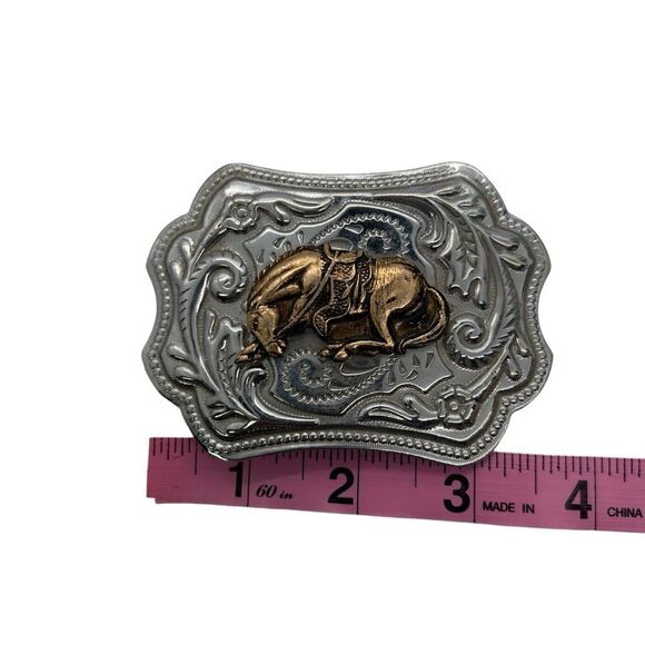 Vintage bronco cowboy horse riding Bull Belt Buckle rodeo Cowboy 3” buckle - Picture 2 of 11